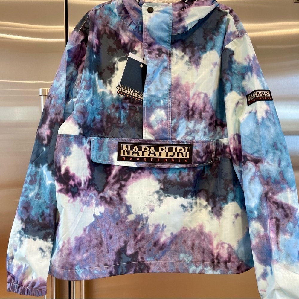 NWT Napapijri Freestrider AOP Anorak pullover Blue tie dye jacket